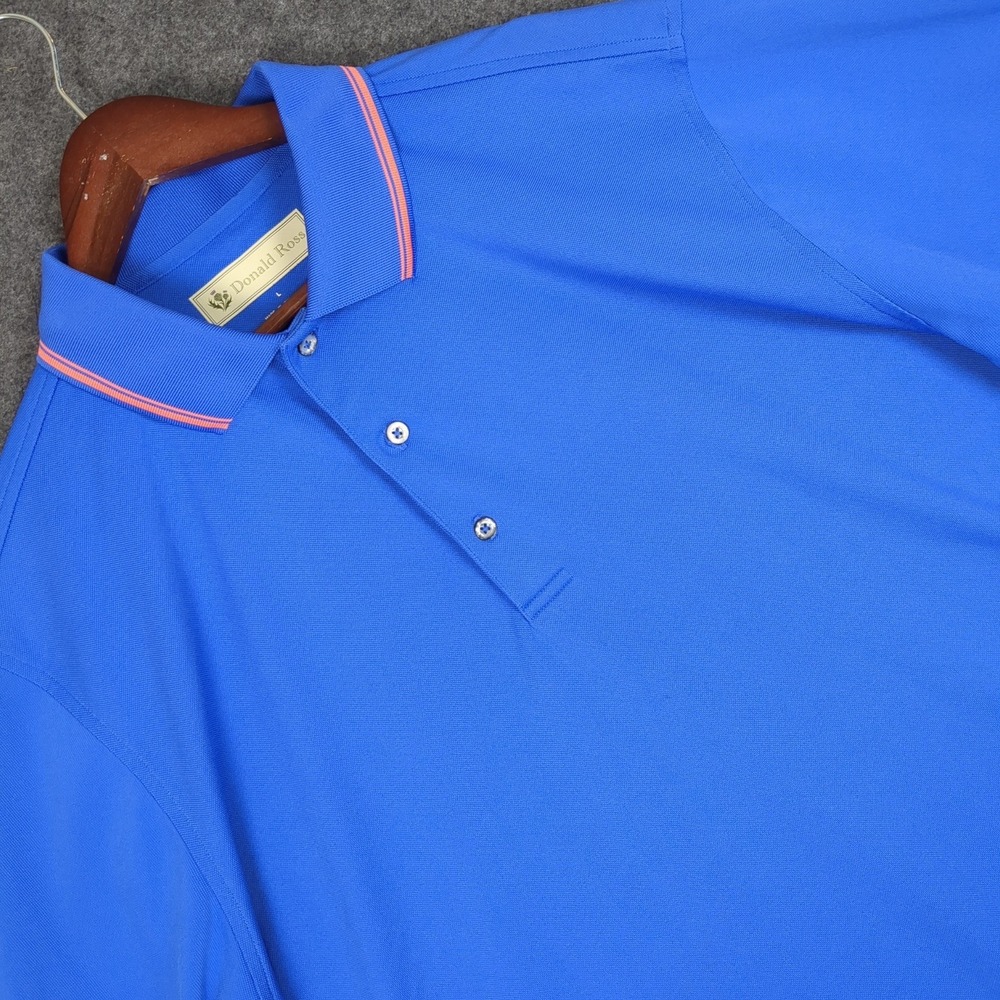 Donald Ross Mens Large Blue Short Sleeve‎ Golf Polo Shirt Pink Tipping Trim